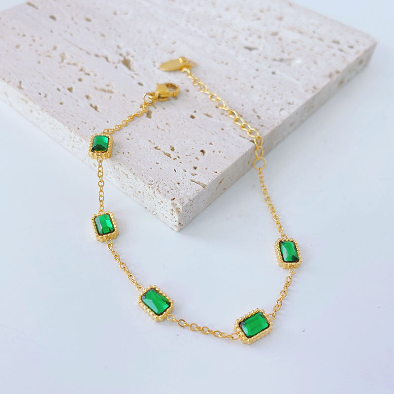 Wholesale Emerald Zircon Titanium Steel Bracelet